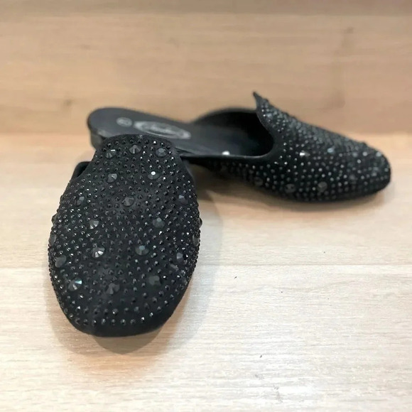 ATALENA  BLSCK RHINESTONE JEWELED EMBELLISHED CUSHIONED BLACK MULES SIZE 7 - Picture 2 of 10